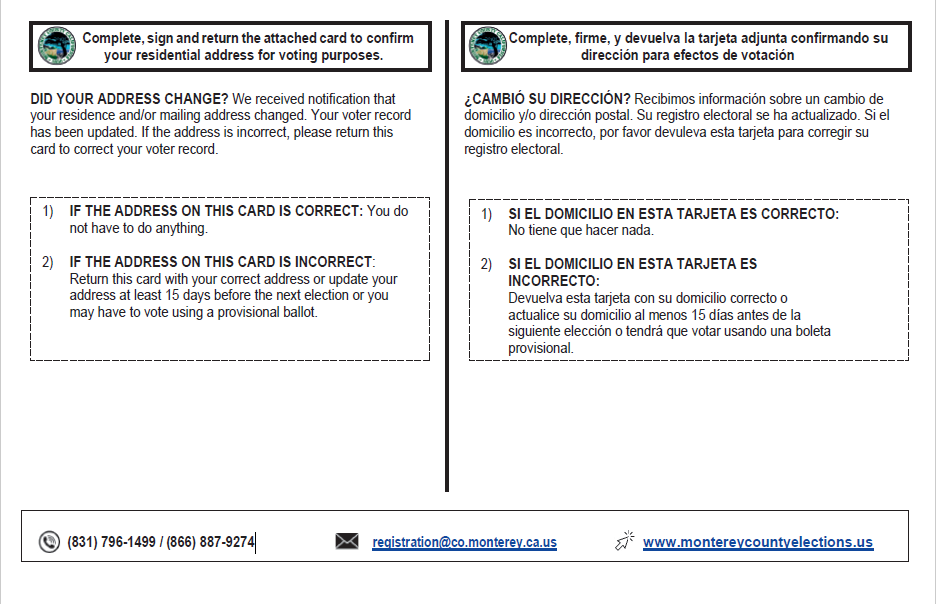 Tarjeta de confirmación de domicilio (8D2) - lado 1